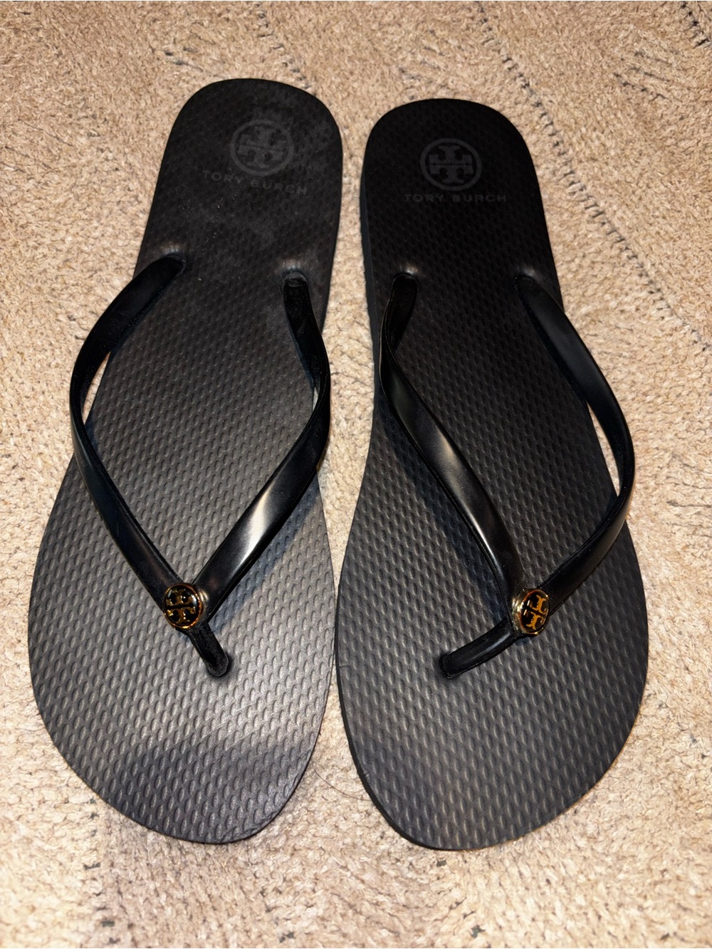 Tory Burch Black Thong Flip Flops Logo Sandals Women’s Size 13